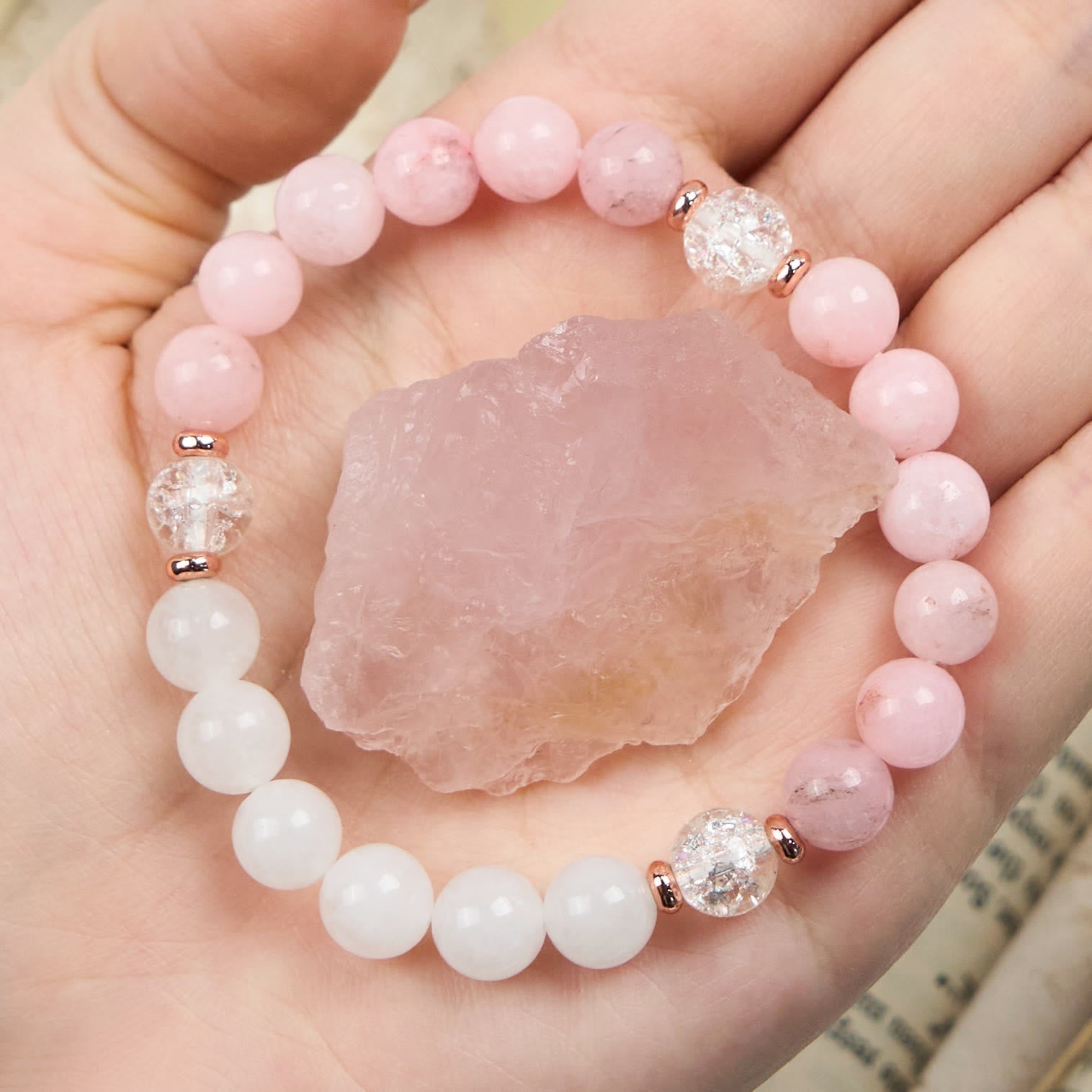 Olivenorma Clear Crystal Pink Opal Beads Bracelet