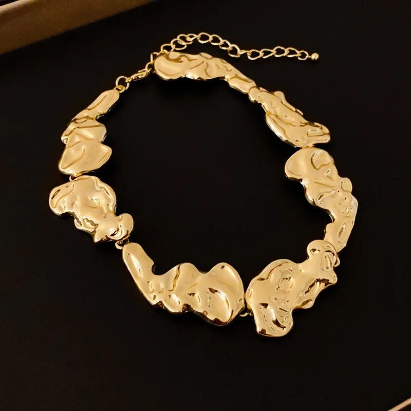 Classic Gold Sculptural Irregular Link Design Necklace