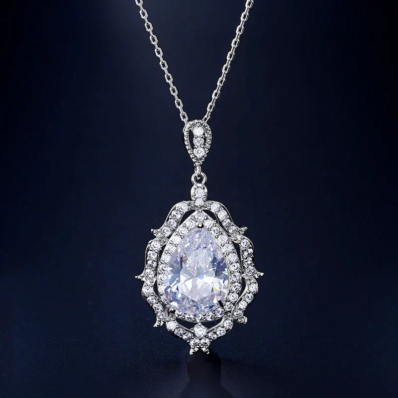 Vintage Silver Teardrop Crystal Necklace