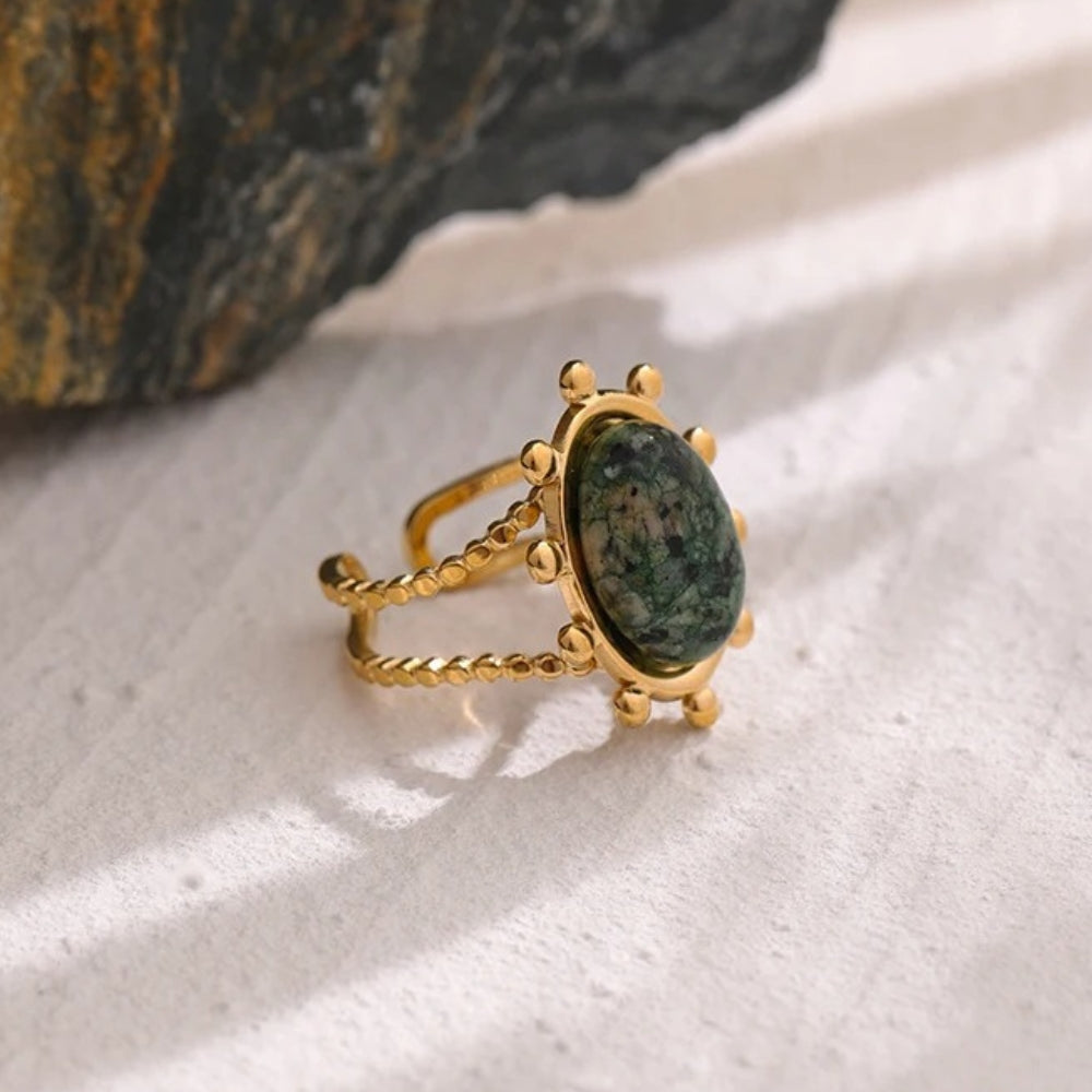 Green African Turquoise Stone Adjustable Ring