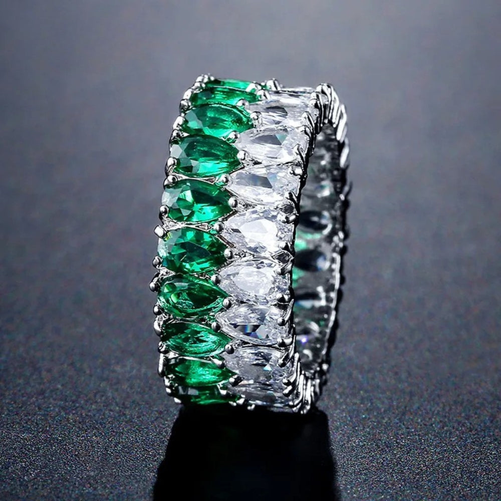 Silver Two-Tone Sparkle Gem Ring