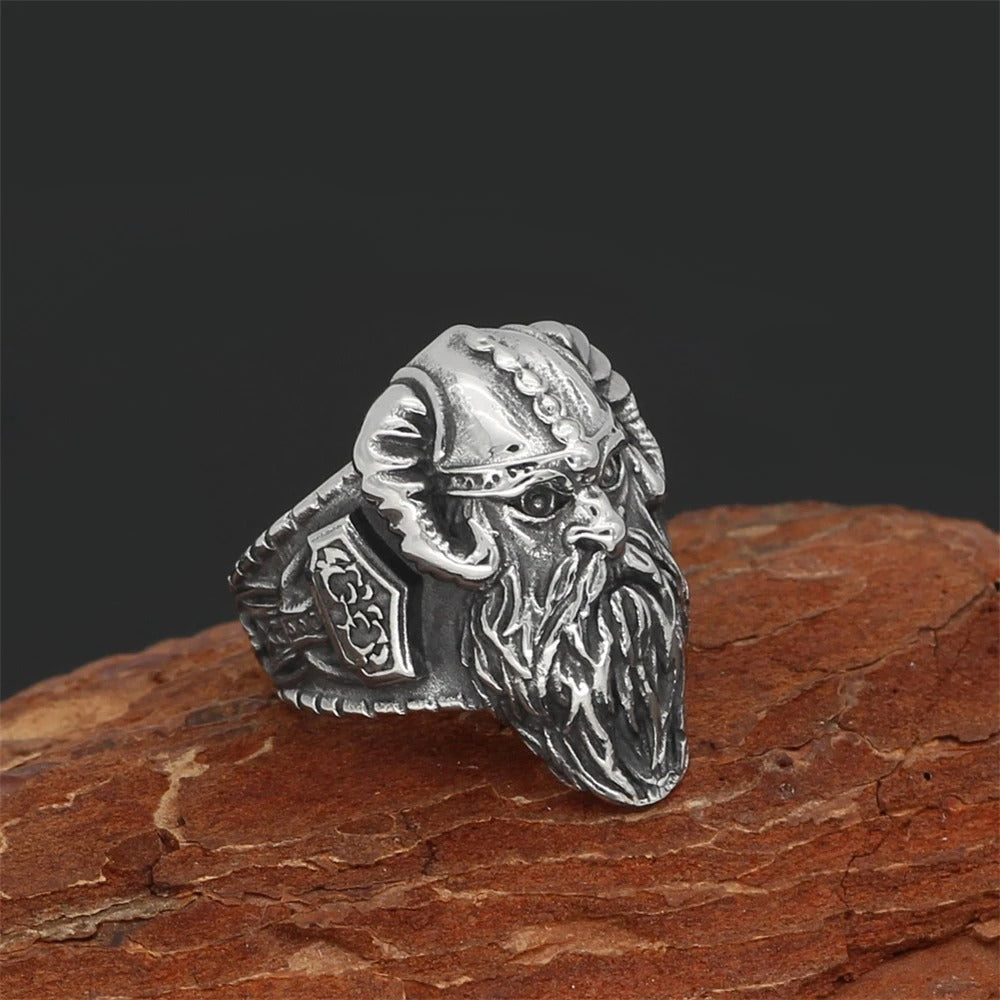 Engraved Viking Horned Helmet Ring